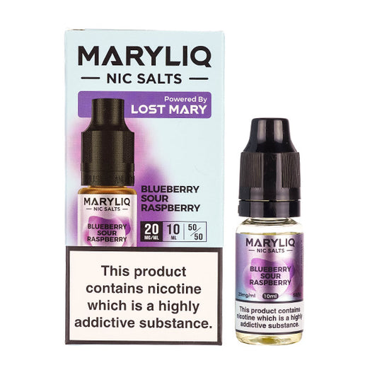 Blueberry Sour Raspberry Nic Salt E-Liquid by Maryliq - Box and 10ml Bottle