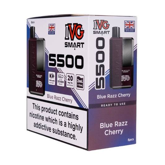 IVG Smart 5500 Disposable Vape [Pack of 5] - Blue Razz Cherry