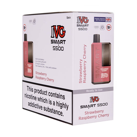 IVG Smart 5500 Disposable Vape [Pack of 5] - Strawberry Raspberry Cherry